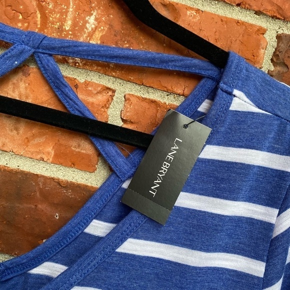 NWT Lane Bryant Womens 18/20 Keyhole Cutout Blue Stripe Vneck Short Sleeve Top - Picture 6 of 10